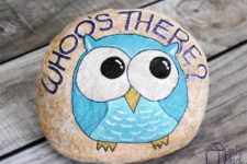 DIY painted owl rock for a porch