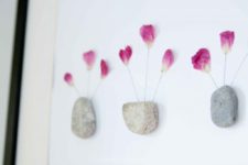 DIY pressed petals and rock art piece