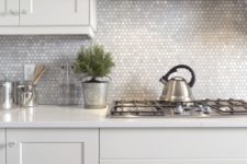 shiny silver hex tiles to make a neutral kitchen sparkle