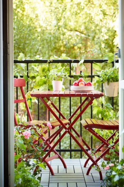 place some folding garden furniture like these chairs and a small table that will be enough for breakfast