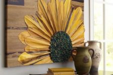 04 a large wood decoration with banana leaves, twine looks bold and chic