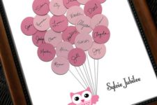05 a gorgeous idea for a guest book – an owl with balloons in a frame