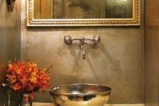 08 a gorgeous shiny hammered copper bowl sink for a vintage bathroom