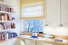 09 a narrow windowsill can be used as a workspace, add open shelving for books