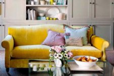 12 a sunny yellow velvet sofa to make a chic statement in a neutral space