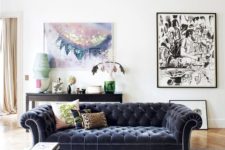 16 a dark blue diamond upholstery sofa for a stunning statement