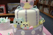 17 pastel owl baby shower cake for a gender-neutral party