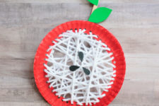 DIY paper plate and yarn apple craft