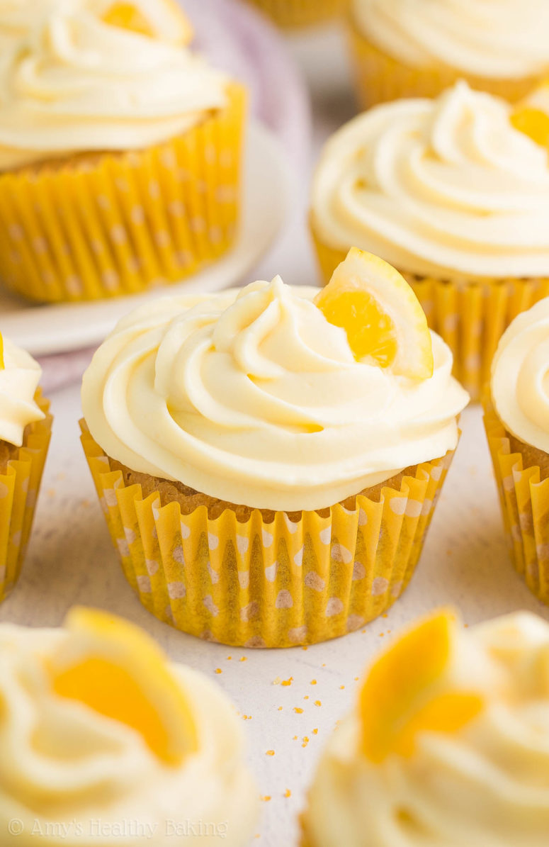 DIY healthy lemon cupcakes with lemon frosting (via amyshealthybaking.com)