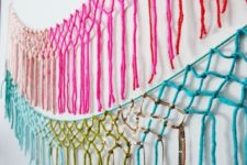 DIY colorful macrame and fringe wall hanging