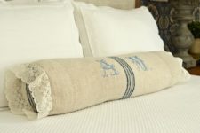 DIY rustic and coastal bolster pillow with lace