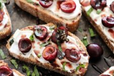 DIY black cherry ricotta basil toast