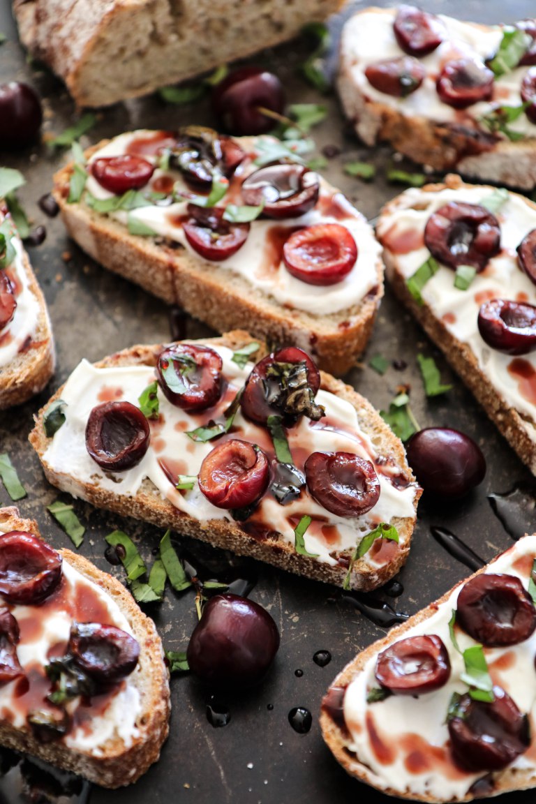DIY black cherry ricotta basil toast (via forkintheroad.co)