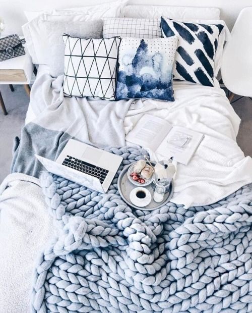 a serenity blue chunky knit blanket will make your sleep super comfortable