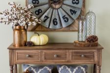 pinecones to decorate a console table
