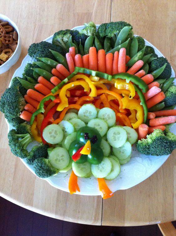a turkey-shaped veggie tray to inspire kids and adults