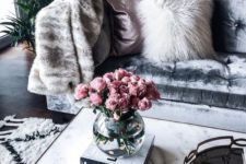 07 a neutral faux fur blanket and a pillow of a different texture for a glam feel