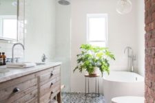 10 a reclaimed wood double vanity with open storage is great for adding a cozy feel