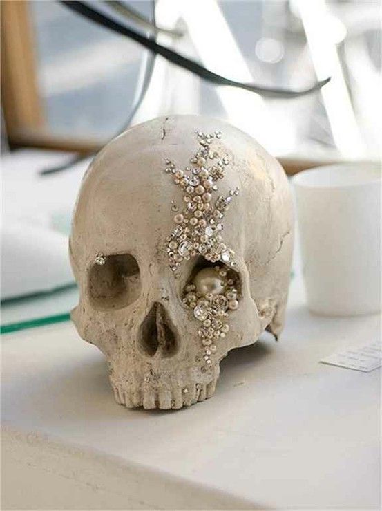 an embellished skull with pearls, rhinestones and sequins for a glam feel