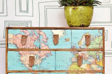 14 chic Ikea Moppe hack with maps and leather handles for a travel-inspired touch