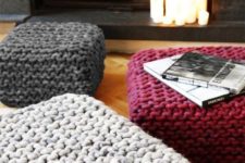 15 chunky merino wool poufs in various colors will brighten up your space for the fall