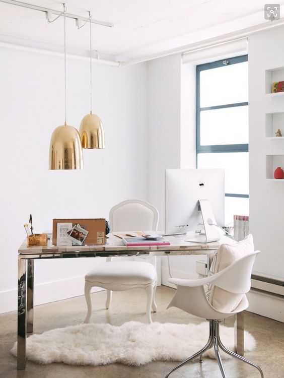 add glam to your girlish home office with a cozy faux fur rug in white
