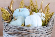 DIY painted pumpkins with gilded stems