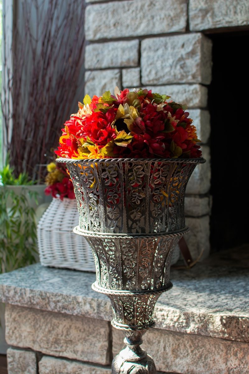 DIY faux fall flower topiary in a vintage urn (via https:)