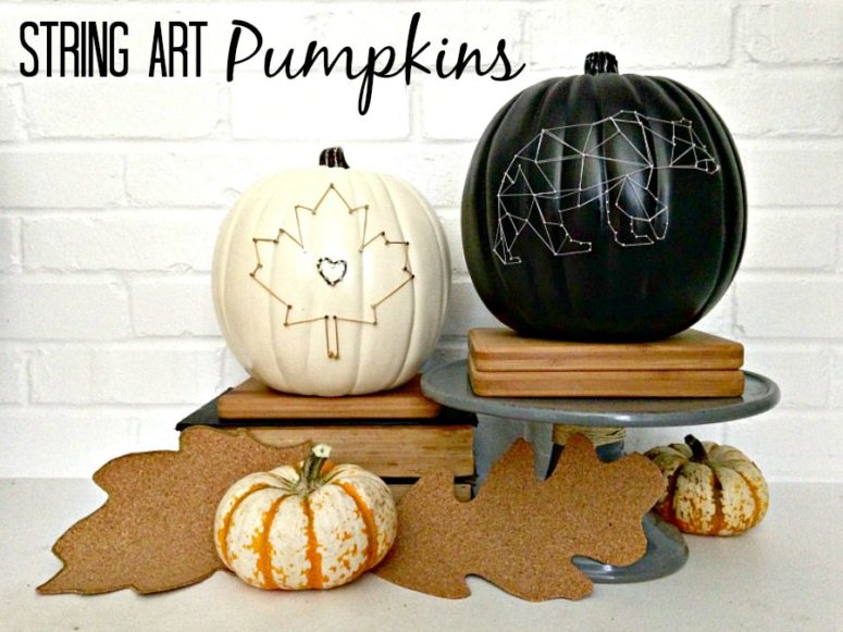 DIY chic black and white string art pumpkins (via houseologie.com)