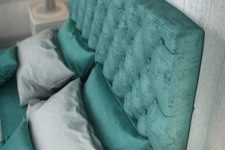 05 a turquoise crushed velvet diamond upholstery headboard