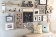 06 add a rustic feel with a gallery wall including rustic signs, letters of wood and whitewashed frames