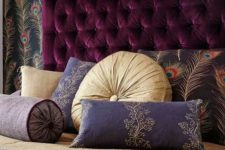 08 a purple velvet diamond upholstery headboard for an eye-catchy boho bedroom
