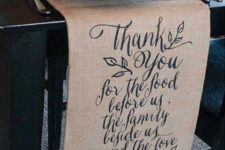 10 a burlap table runner wiht letters is a chic and cozy rustic idea
