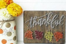 11 a cool Thankful sign with colorful fall leaves is a gorgeous string art