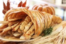 12 a bread cornucopia filled with bread sticks is a great treat for Thanksgiving