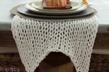 15 a white knit table runner with tassels will fit many holidays, not only Thanksgiving