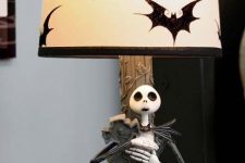 a Nightmare Before Christmas table lamp with Jack Skellington, pumpkins and bats on the lampshade