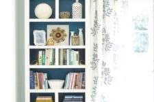 DIY Billy bookcase makeover in blue shades