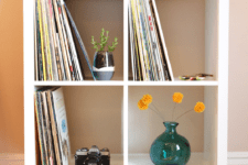 DIY vinyl record stand from a Kallax bookshelf