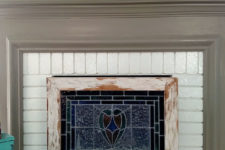 DIY stained glass window fireplace screen