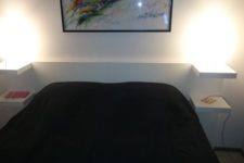 DIY headboard from Lack tables and shelves