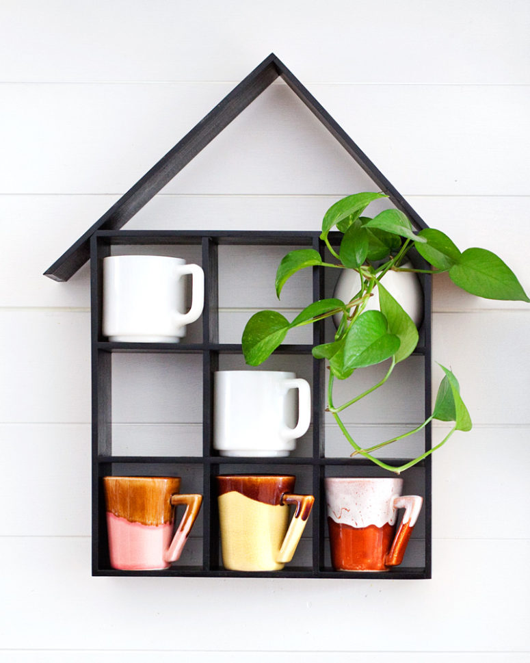DIY house shaped mug shelf (via abeautifulmess.com)