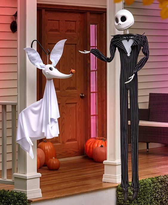 simple Jack Skellington and Zero props will turn your porch into a cool outdoor Halloween space