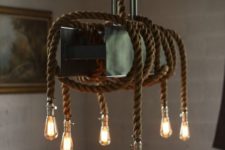 02 a metal beam, rope and bulb chandelier looks rather brutal