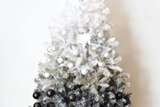 02 an ombre white to black ombre Christmas tree with black and white ornaments