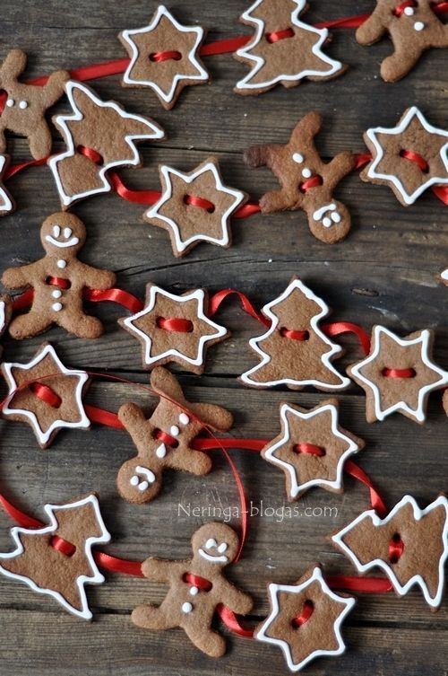 a cute garland of glazed gingerbread cookies can be hung anywhere you like