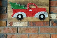 09 a gorgeous red lorry with a Christmas tree string art for a funny touch