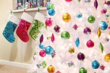 16 make your white tree stand out with super colorful ornaments of all possible shades