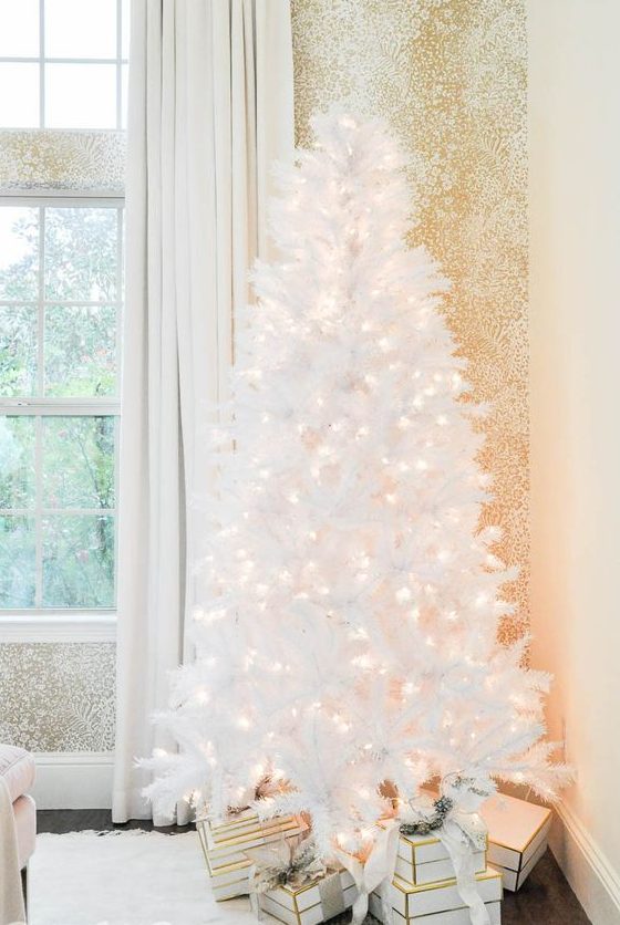 a white pre-lit Christmas tree is pure elegance and chic and is ideal to create a winter wonderland feel in the space