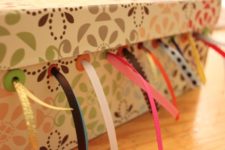 DIY shoebox ribbon storage